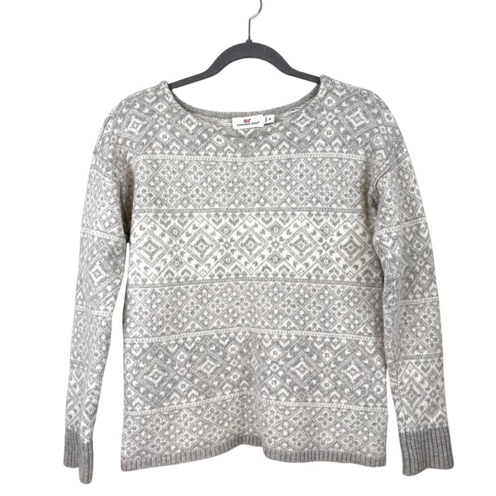 Vineyard Vines Womens M Gray White Cashmere Blend Knit Pullover Sweater